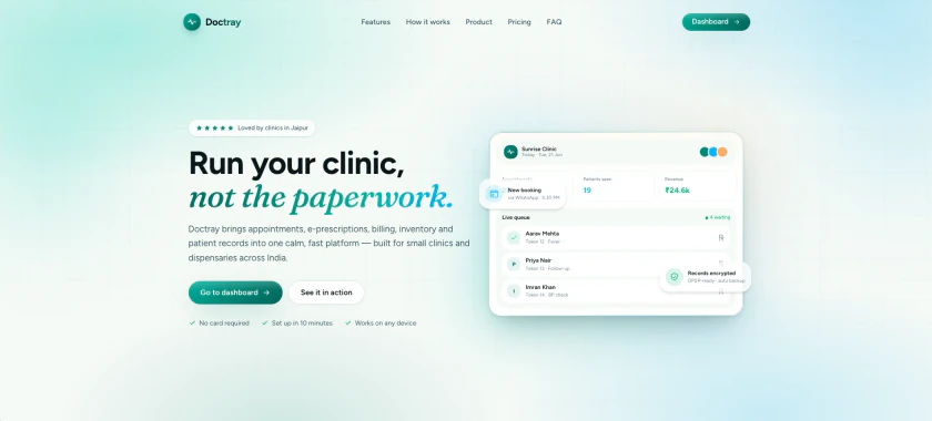 Screenshot of Doctray, a clinic management web app built by Brillness