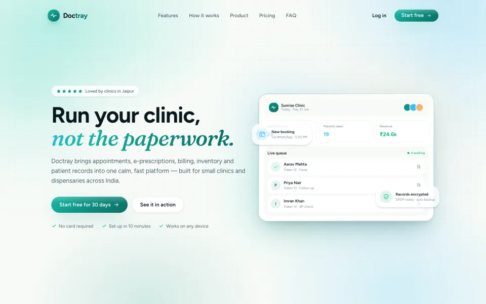 Doctray clinic management website