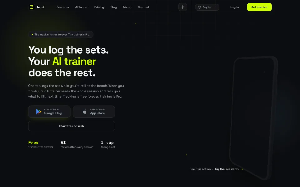 Ironi AI workout tracker website